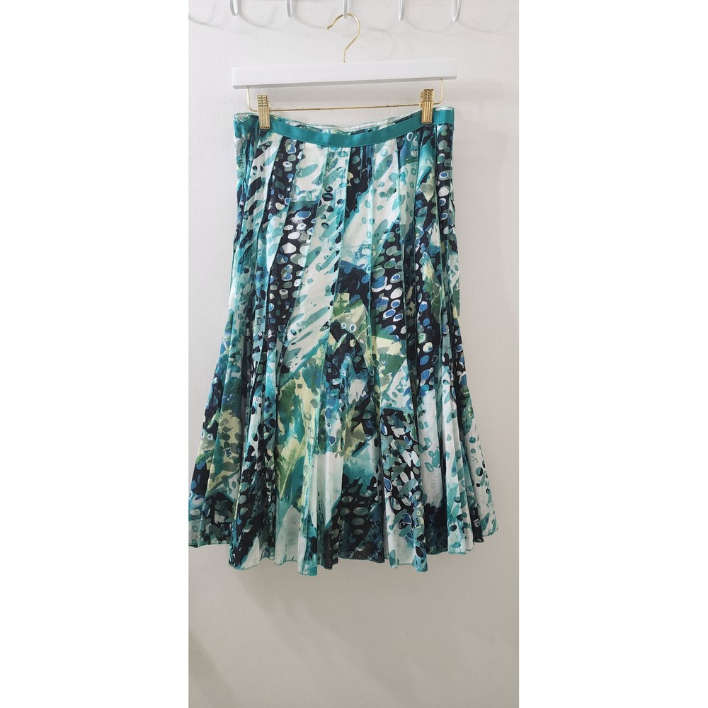 Nue Options Essentials Women Teal Blue Abstract Cotton A-Line Midi Skirt Size 4